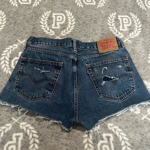 Levis 505‎ Distressed Denim Cut Off Shorts Medium Wash Blue W33